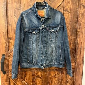 Levi's‎ Denim Trucker Jacket Mens Distressed Blue Jean Small S Classic Fit